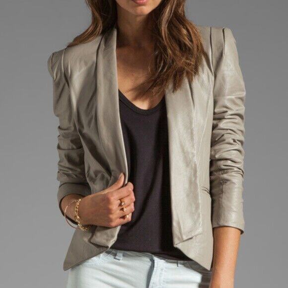 Rebecca Minkoff Jackets & Blazers - Rebecca Minkoff Leather Blazer 8 Gray Lambskin Pockets Lined